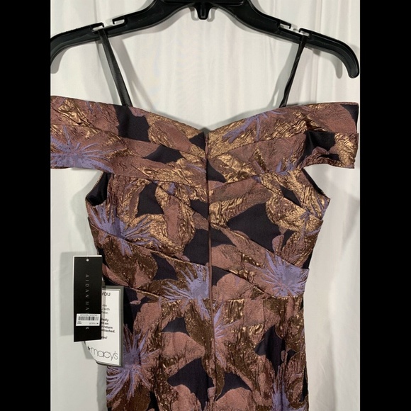 NWT $495 Aidan‎ Mattox Off Shoulder Floral Jacquard Gown Mink Rose [SZ 0 ] - Picture 10 of 12